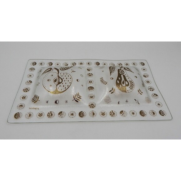 Georges Briard Gold Forbidded Fruit Divided Glass Signed Serving Relish Dish - Picture 8 of 13